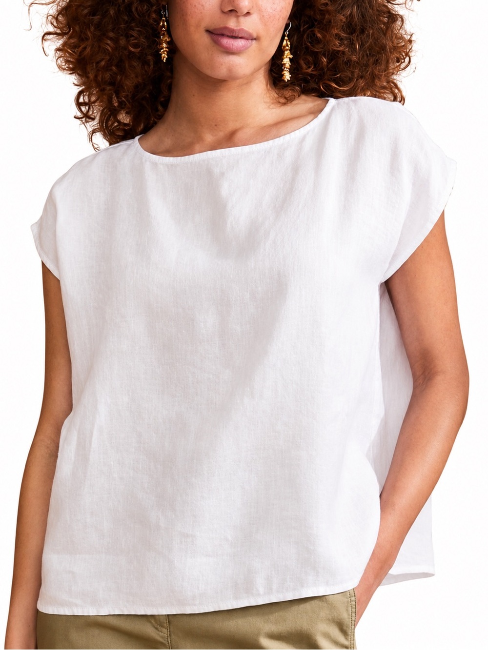 Eileen Fisher White Organic Linen Boxy Top